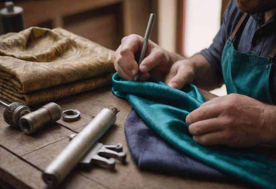 Craftsman working on silk accessories