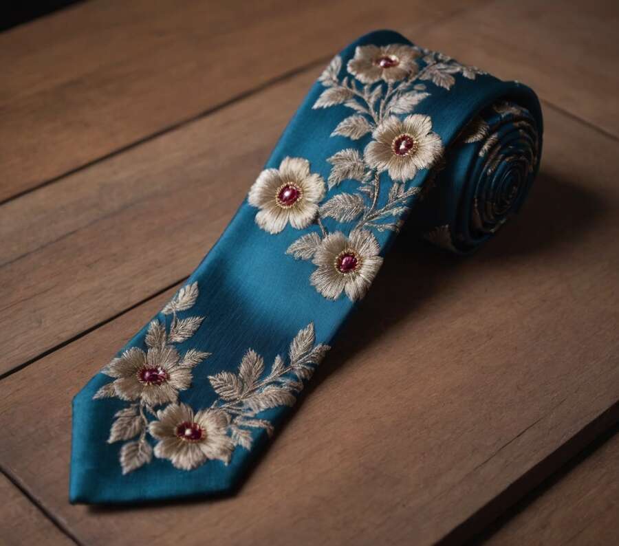 Silk Tie with Embroidery